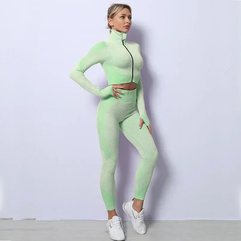 2/3PCS Seamless Yoga Sets Sport Fitness Vest High Waist Hip-Liftting Trousers Suits Workout Clothes Gym Leggings Set for Women gym workout set yoga pants set yoga set fitness set sportswear set sports set
