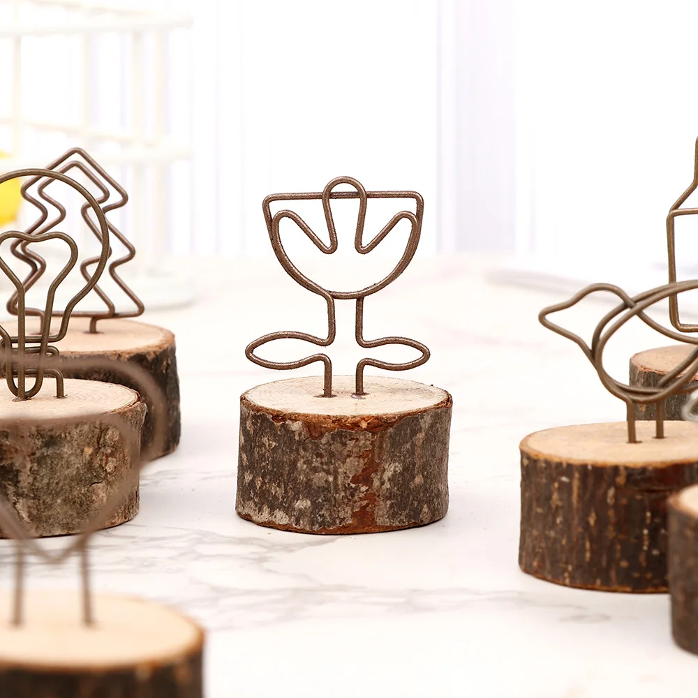 Photo Card Holder Creative Round Iron Wood Clamp Photo Clip Table Number Stand Note Name Card Hanging Decoration 1Pc photo album,photo card holder