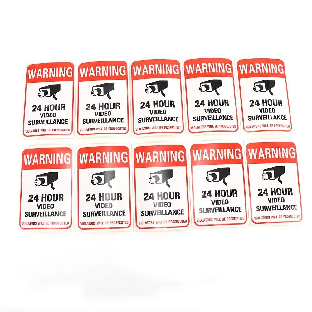 10pcs 24 Hour Monitor Camera Security Camera Sign Stickers Warning Signs Warning Sticker Decals