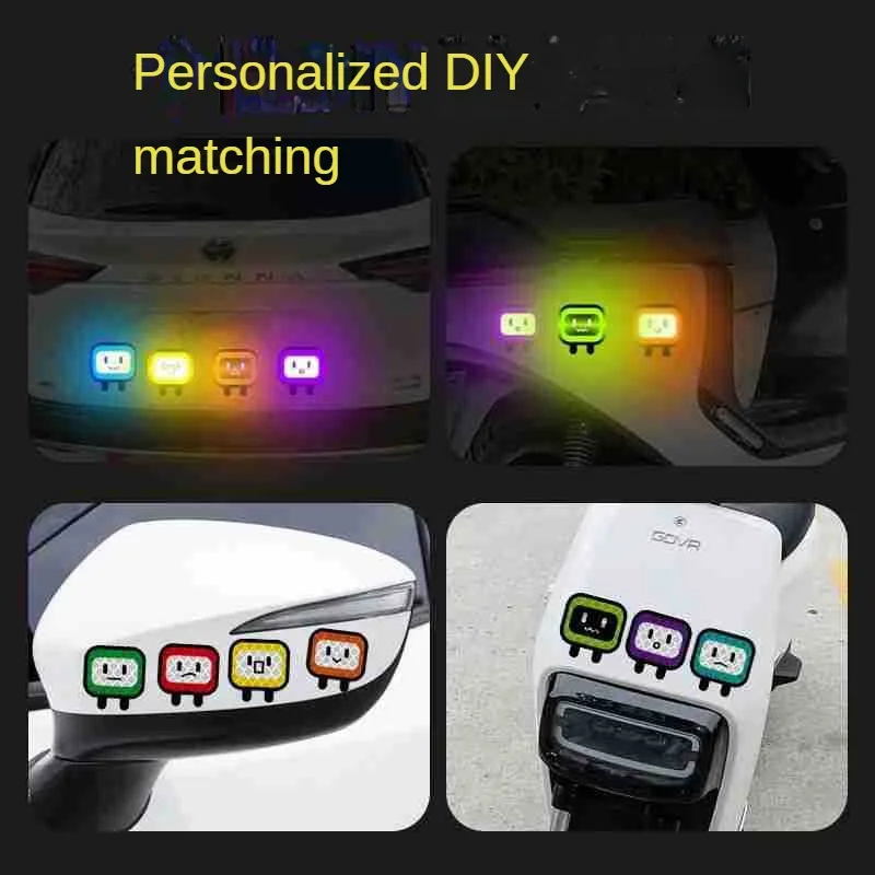 Vehicle Stickers 10PC Decorative Reflective Motorcycle Personality Cute Square Car Body Stickers Helmets Shielding Scratches