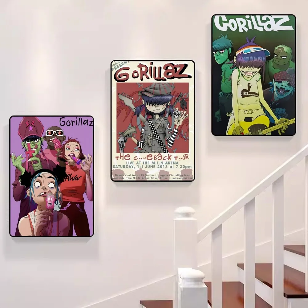 

Gorillaz Vintage Poster Self-adhesive Art Poster Retro Kraft Paper Sticker DIY Room Bar Cafe Vintage Decorative Painting