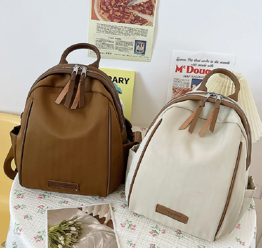 New Women Fashion Korean High Quality Nylon Backpack Casual Lovely Girls School Bag Double Zipper Shoulder Bags Crossbody Bag