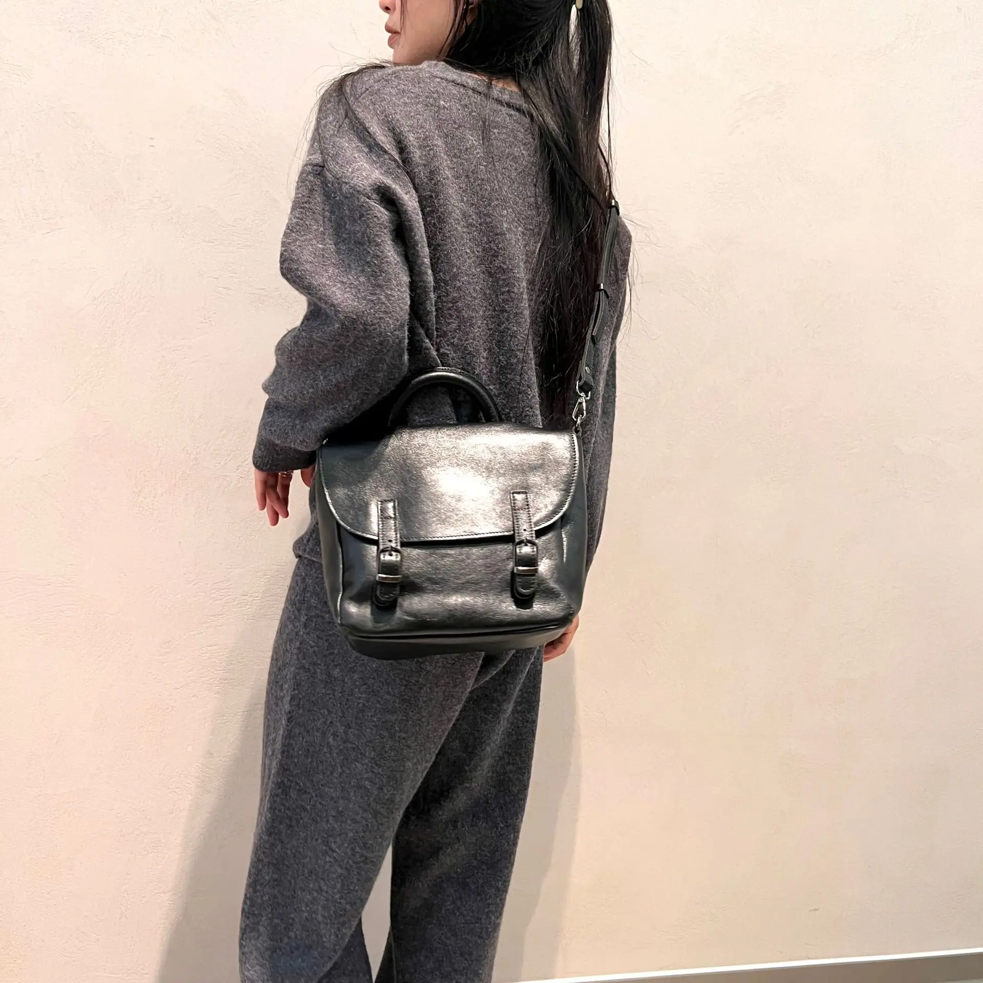Leather Women's Bag Vintage Handmade First Layer Plant Tanned Cowhide Backpack Crossbody Bag Messenger Purses And Handbag