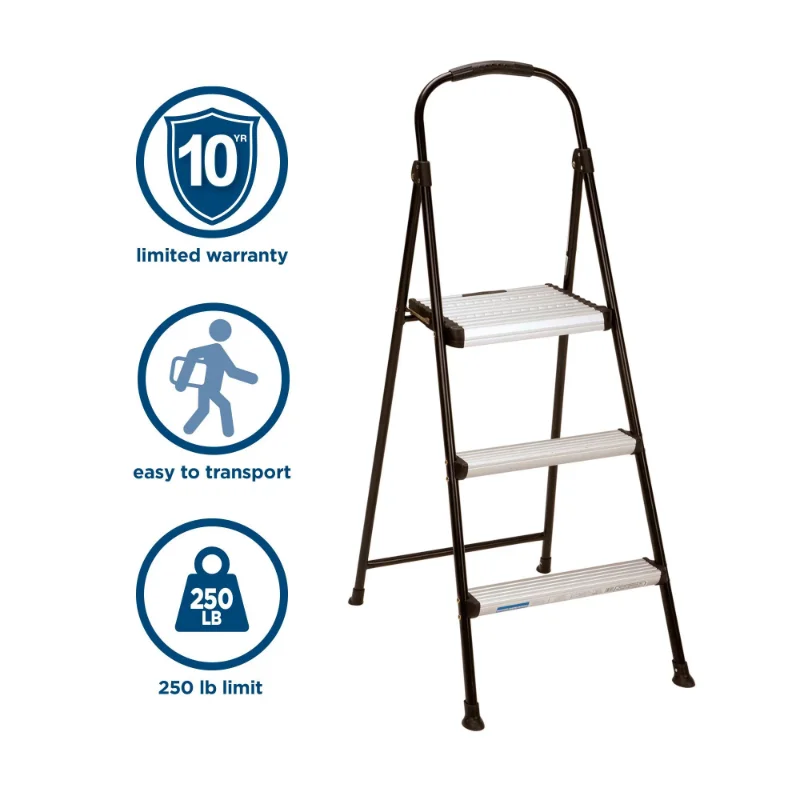 Cosco three step big step folding step stool with rubber hand grip deals