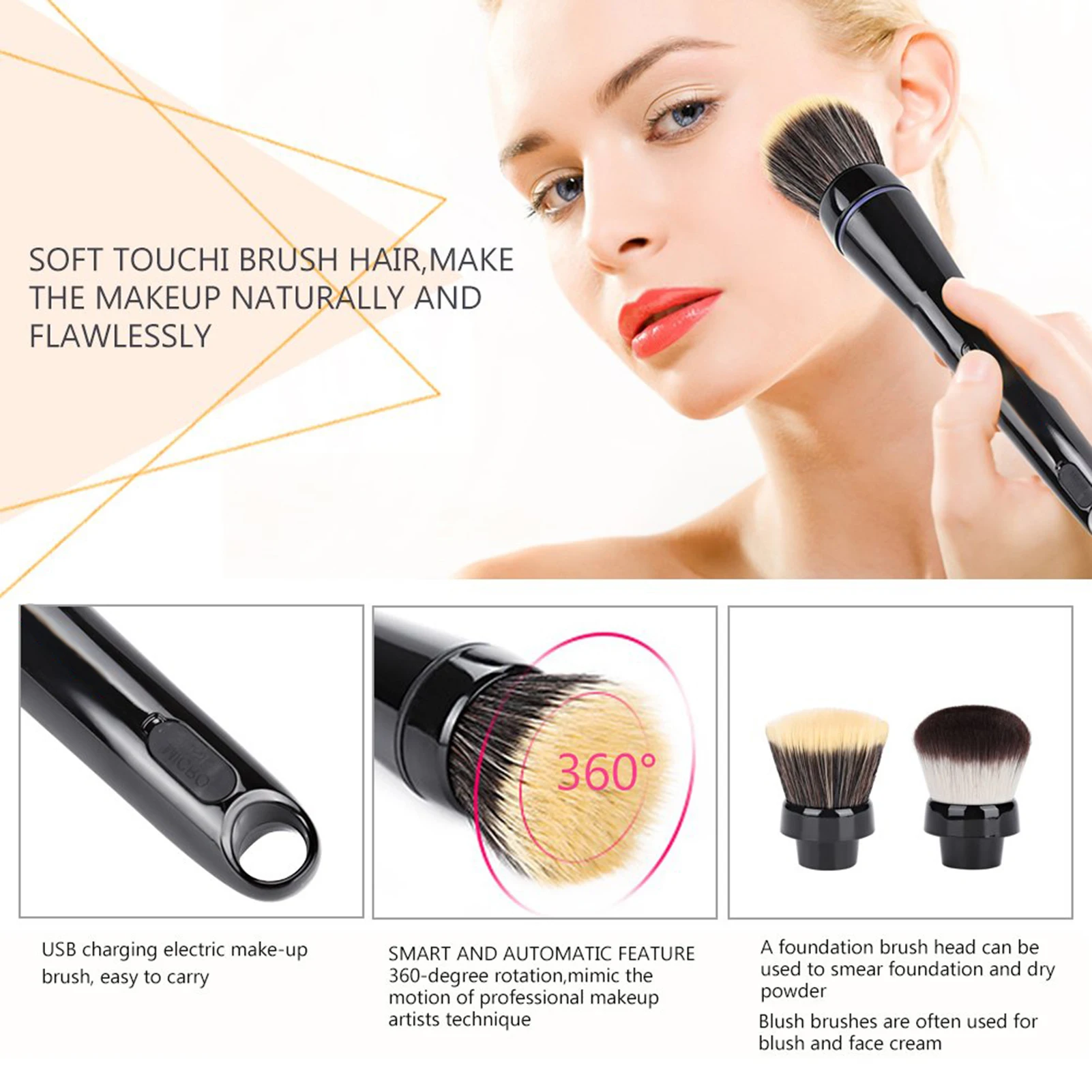 Electric Loose Powder Brush Quick Makeup Brush Blush 10 Gears Vibration Rechargeable Multifunctional Makeup Brush Tools 1