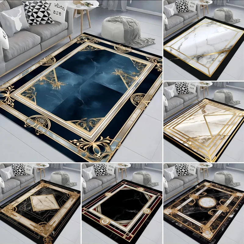거실 장식용 파란색 대리석 카펫, 가정용 소파 커피 테이블, 넓은 면적 러그, 복도 발코니 바닥 매트, 미끄럼 방지 도어매트 