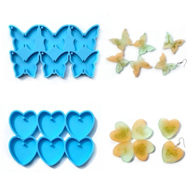 Butterfly Heart Earrings UV Resin Silicone Mold DIY Jewelry Keychain Pendant Epoxy Resin Molds Jewelry Molds for Resin Casting