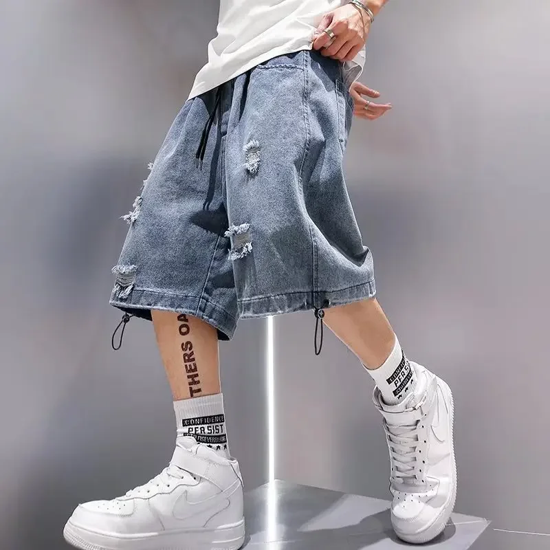 Denim Shorts Summer Jeans Shorts Men Summer Loose-fit Denim Shorts American Style Five-point Mid-pants Casual