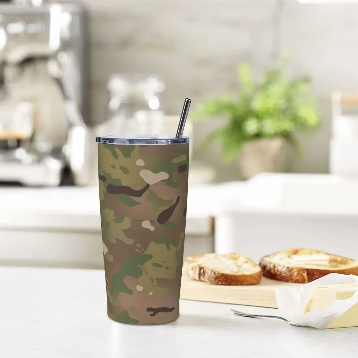 Camo Tumbler with Lid and Straw 20 oz Travel Camo Print Cup