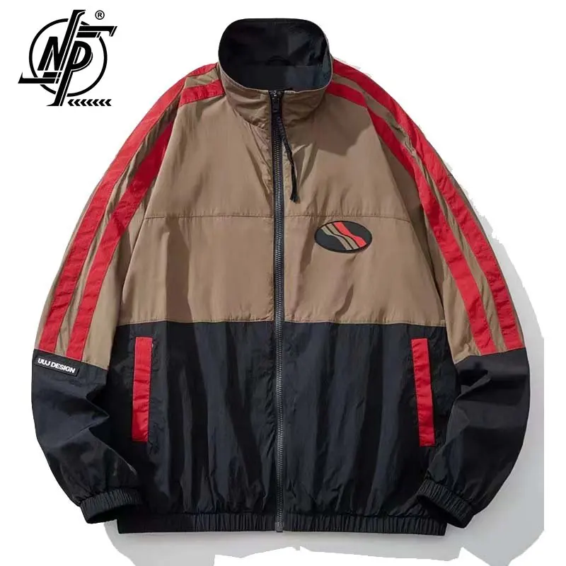 

American Windbreaker Jacket Men Spring Summer Thin Sportswear Coats Patchwork Fashion Unisex Loose Vintage Green College Jackets