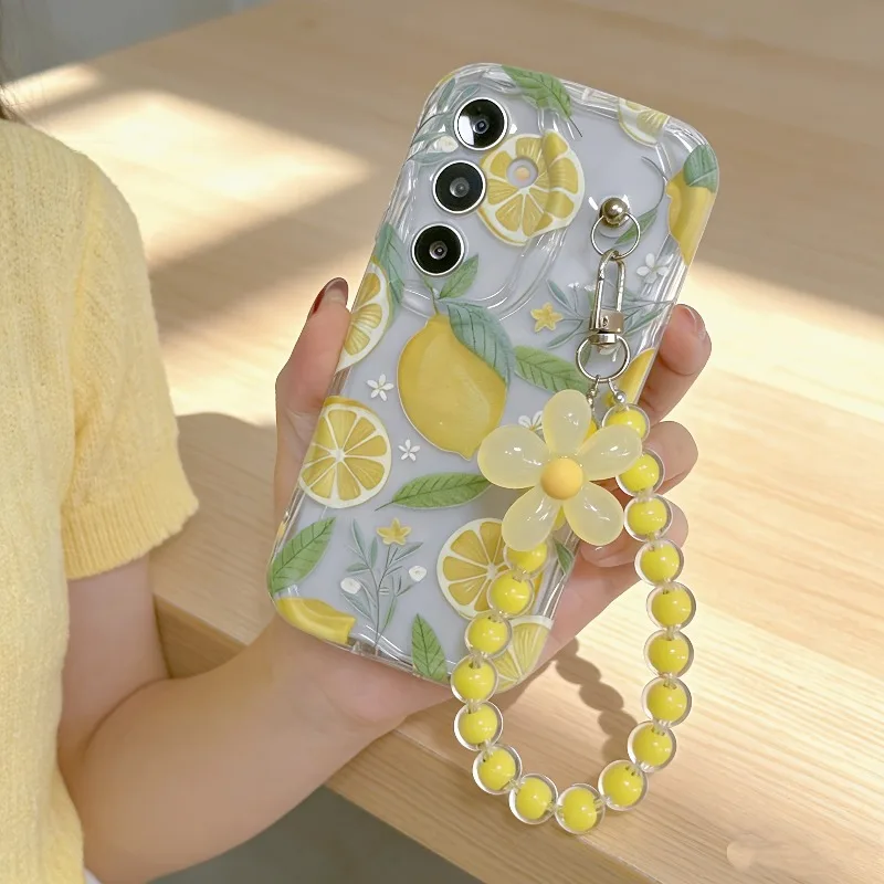 Vibrant Yellow Lemon Flower Lanyard Phone Case Cover