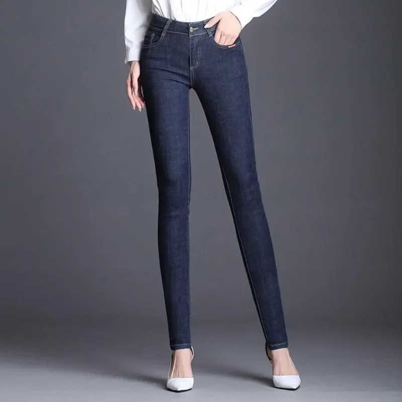 

Classic High Waist Slim Stretch Ankle-length Pencil Denim Pants Korean Fashion All-match Skinny Tights Trousers All-match Pants