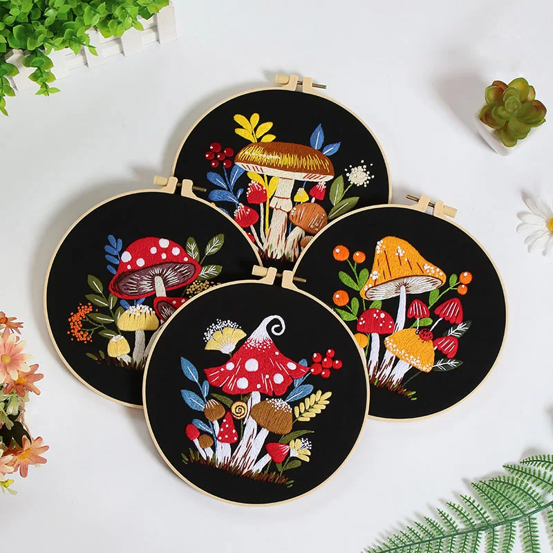 Mushroom Snail Embroidery Kit with Thread Needle EN Instructions For Embroidery Adults DIY Craft Gifts