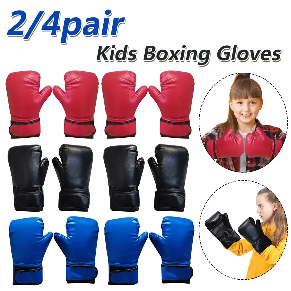 2/4Pair Kids Boxing Gloves Breathable Muay Thai Mitts PU Leather Fighting Mitts Taekwondo for Punching Bag