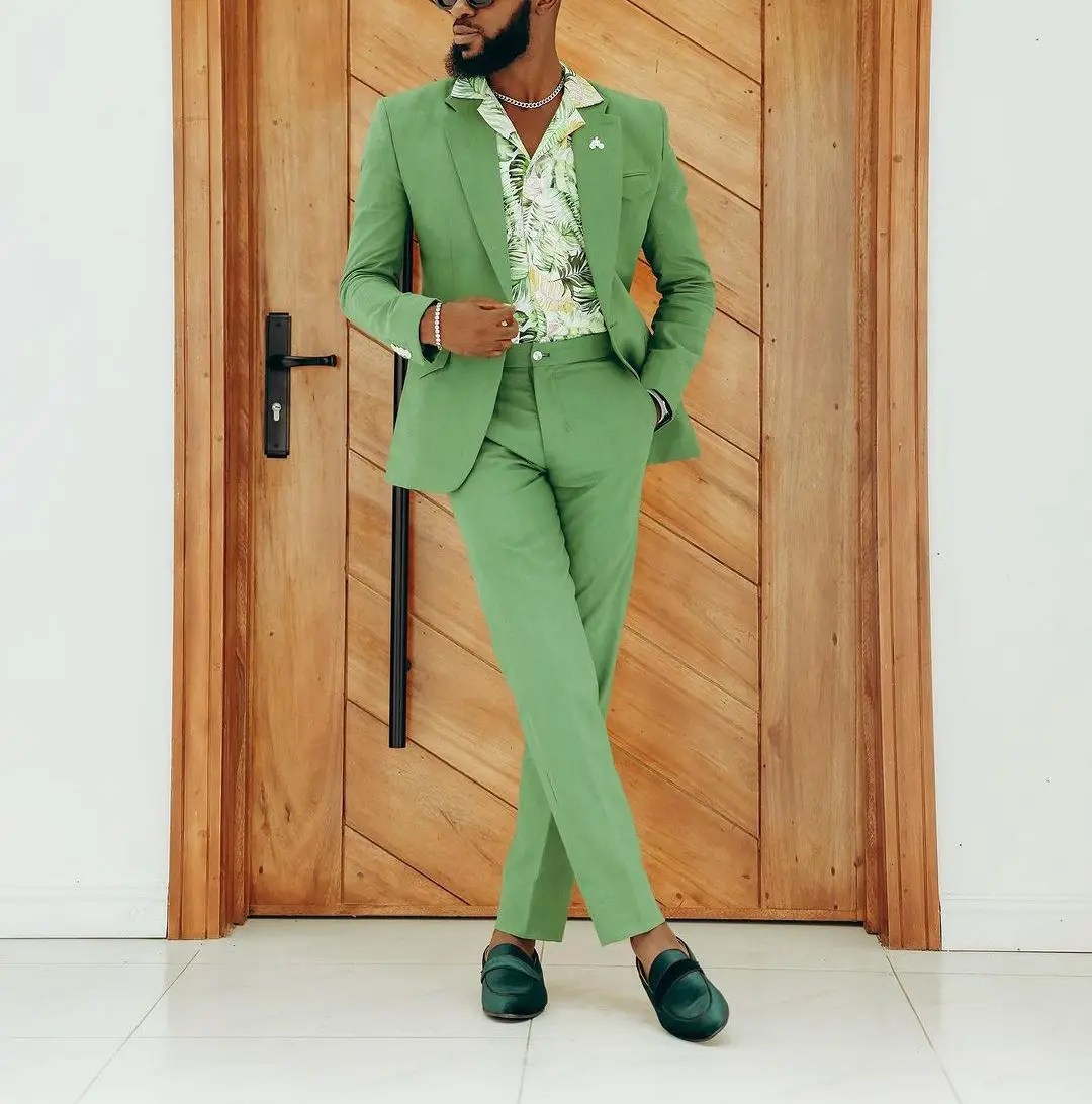 Modern 2 Pieces Blazer Pants Men Suits Tuxedo Appliques One Button Peaked Lapel Formal Party Wedding Groom Plus Size Tailored