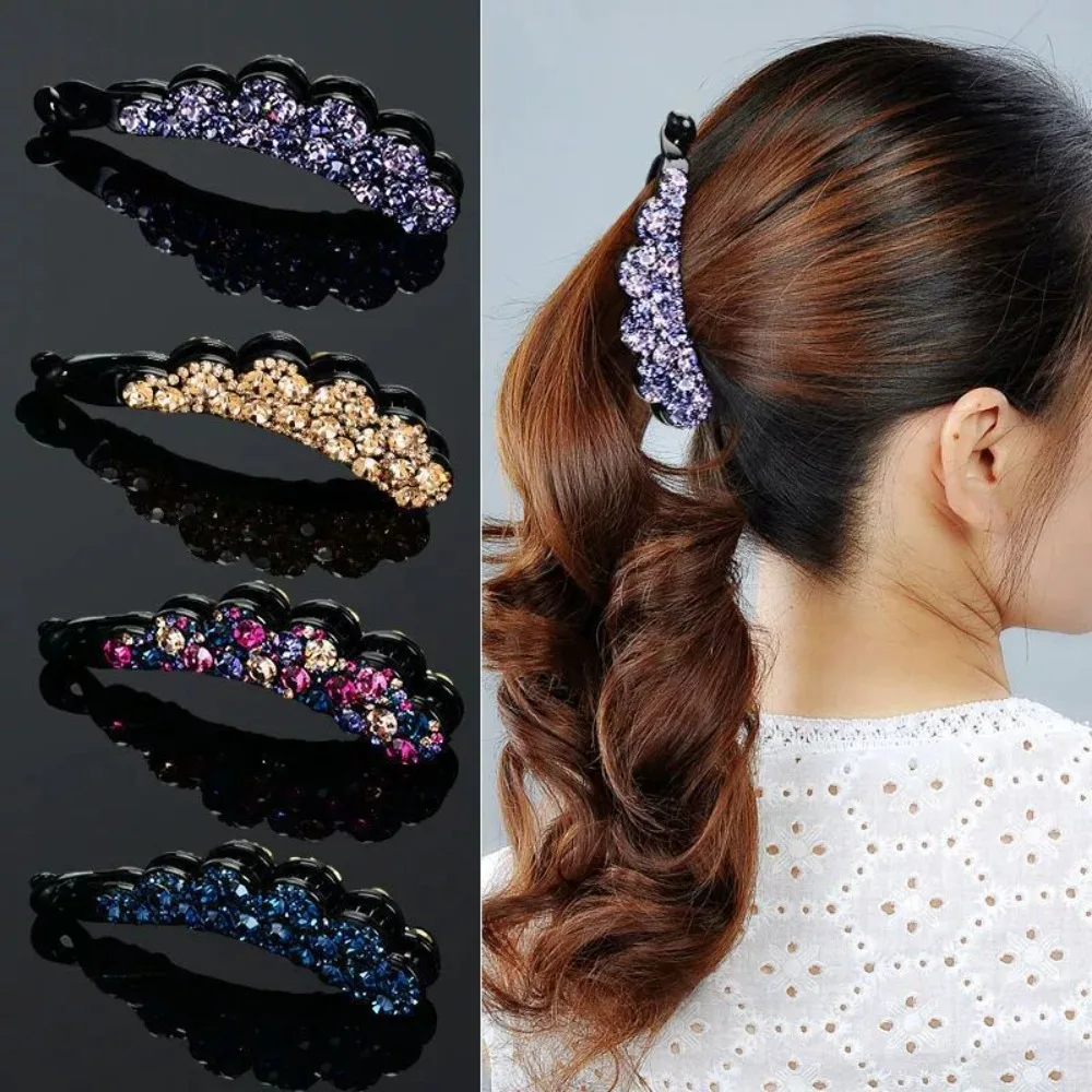 Lässige Strass steine Bananen clip Party Headress Glitter koreanischen Stil süße Haarnadeln elegante Kristall haar Krallen für Frauen Mädchen – Detail 1
