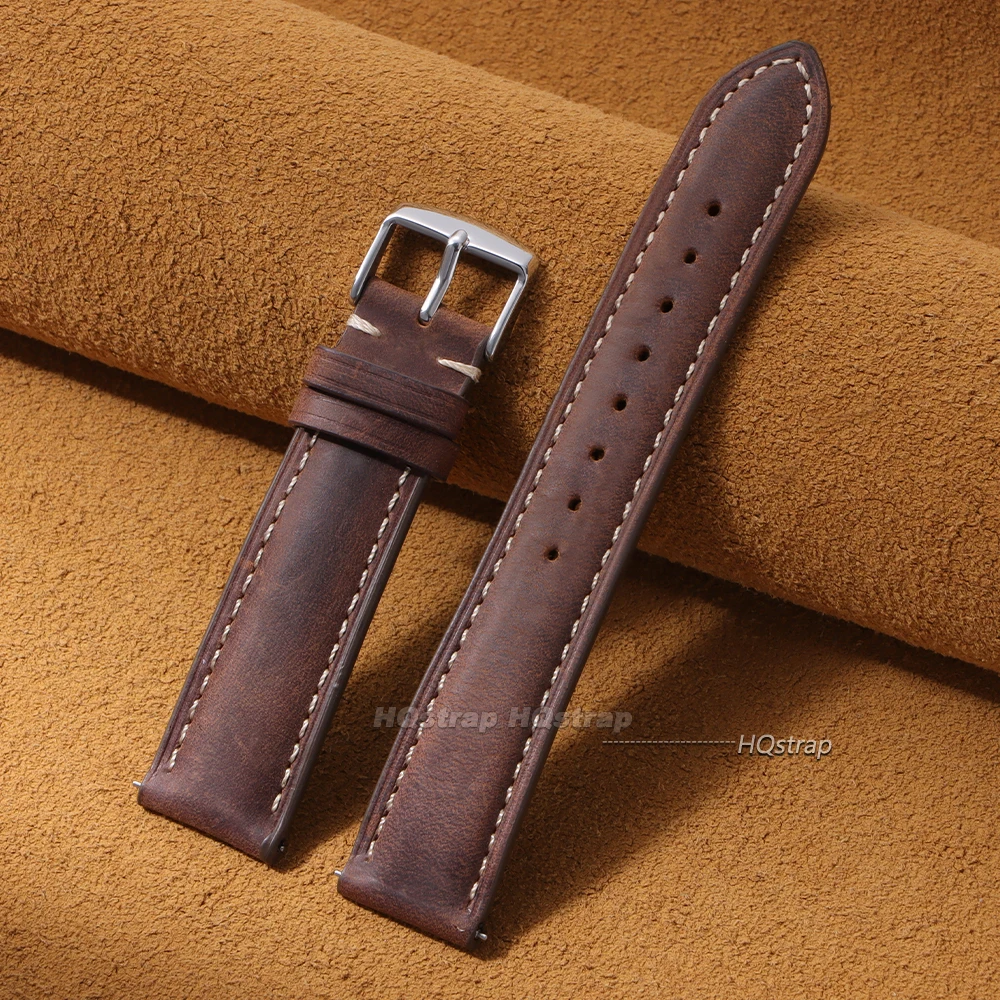Vintage Genuine Leather Watch Band - Sport Brown Strap with Quick Release Bracelet