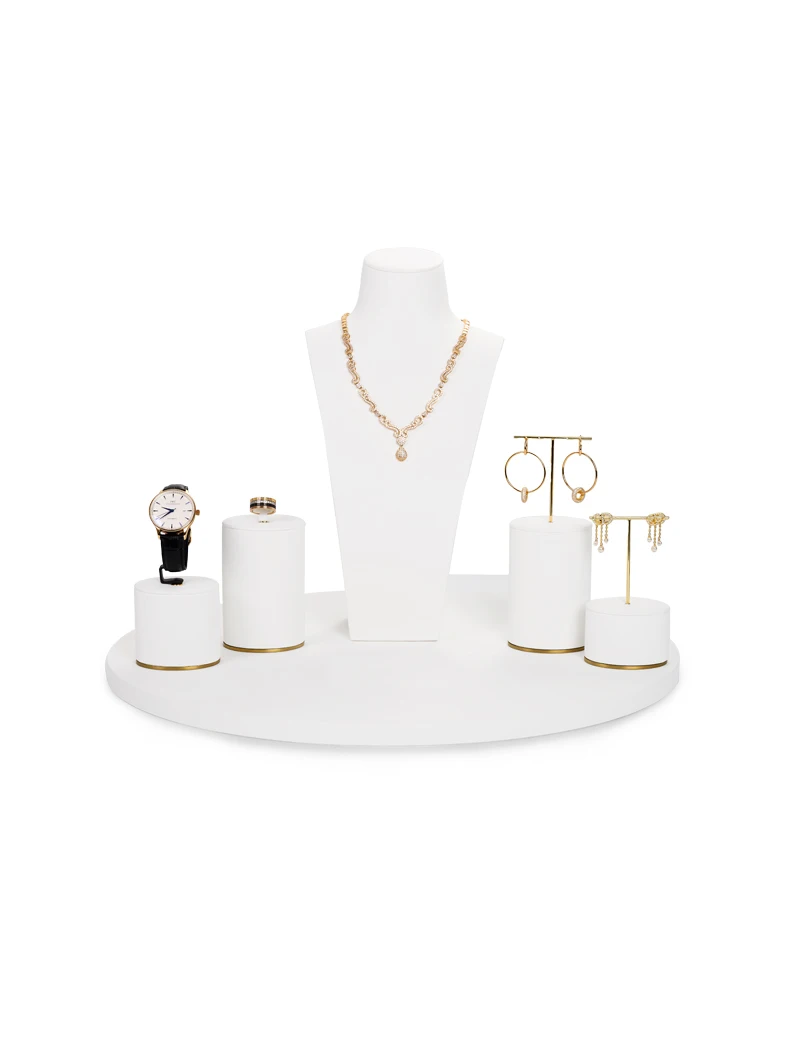 Oirlv Weiß PU Leder Schmuck Display Set für Halskette Ohrringe Ring Shop Fenster Ausgestellt Requisiten – Detail 11