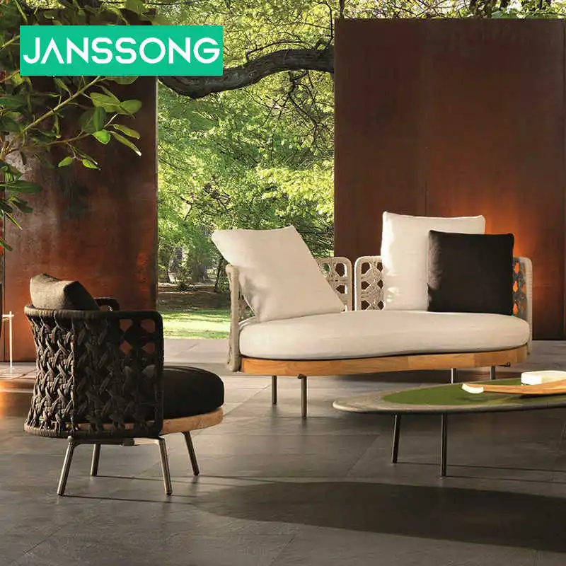 Courtyard Outdoor Vineyard Sofa Sunroom Villa Solid Wood Furniture Garden Outdoor Teak Waterproof Aluminum Alloy Sofa Couch Set
