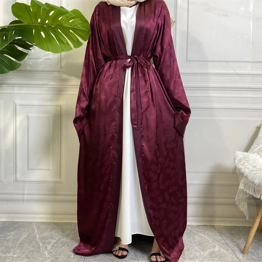 Open Abaya Kimono Printed Satin Loose casual Cardigan Abayas for Women Dubai Turkey Muslim Hijab Dress Islam Pakistani Clothes
