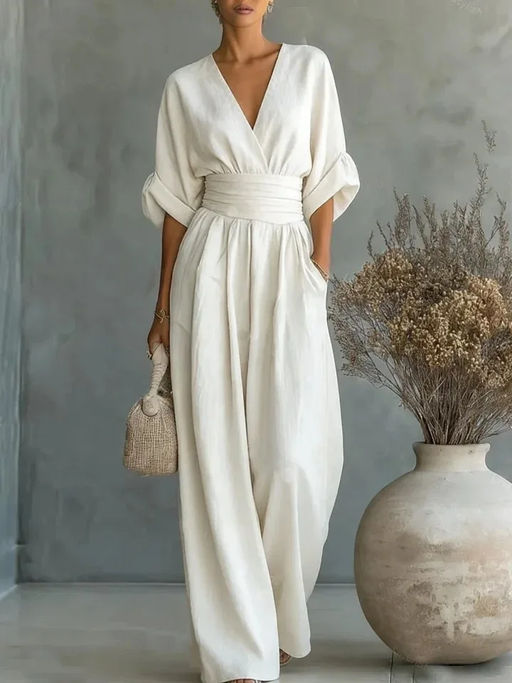 Waist V-Neck Jumpsuit Back View
