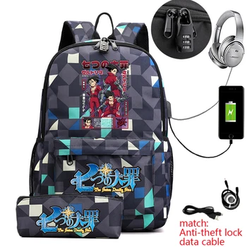 Anime The Seven Deadly Sins Print Anti-Theft Student Backpack Casual Daypack with Pencil Case for Kids Teens 1