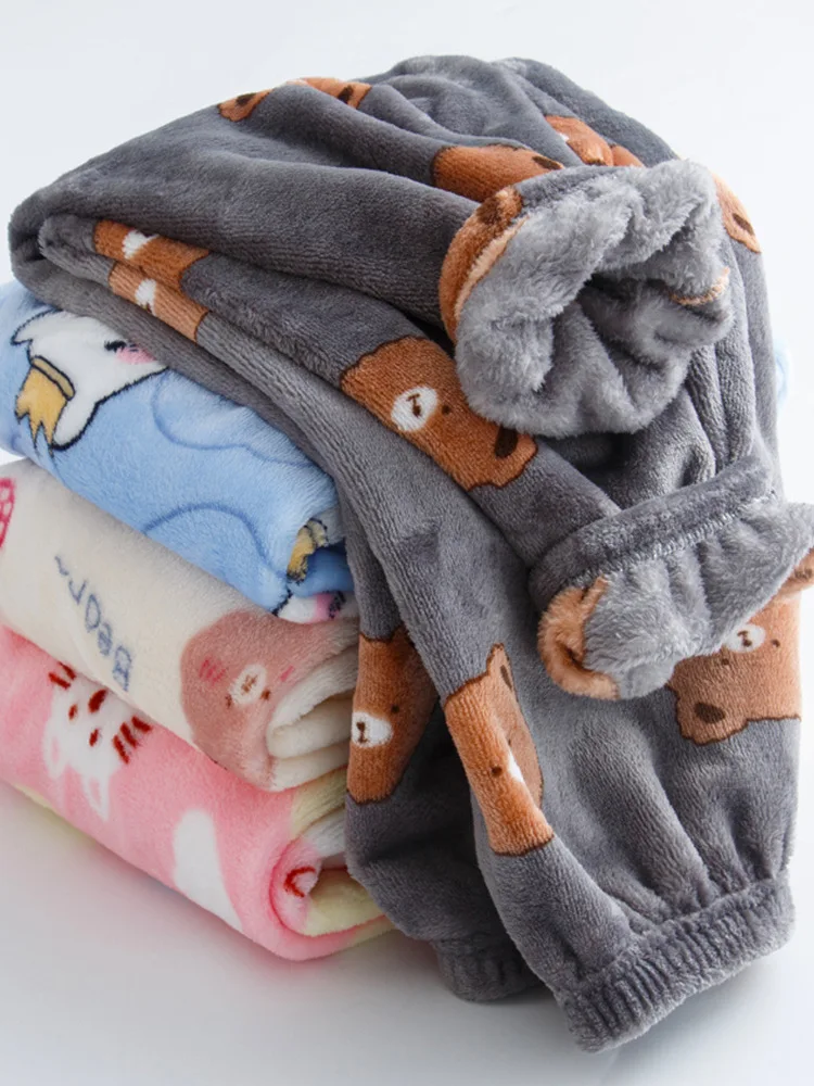 Fall/winter thickened pajama pants for children Coral velvet boys loose house pants for babies warm flannel trousers girls