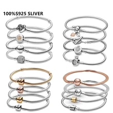 

100% S925 Sterling Silver Snake Bone Bracelet Fit Original Pandora Charms Beads Simple Style DIY Various Styles Bangle Gift