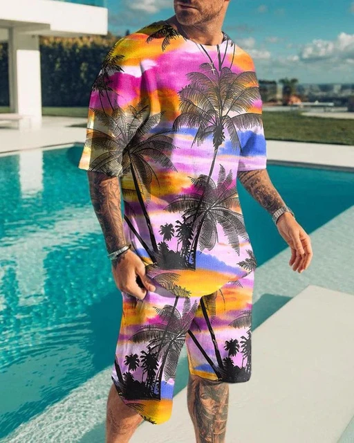de ropa Hawaiana para hombre, de 2 piezas traje deportivo, camiseta de gran tamaño, pantalones de Hip-Hop, chándal informal _ - AliExpress Mobile