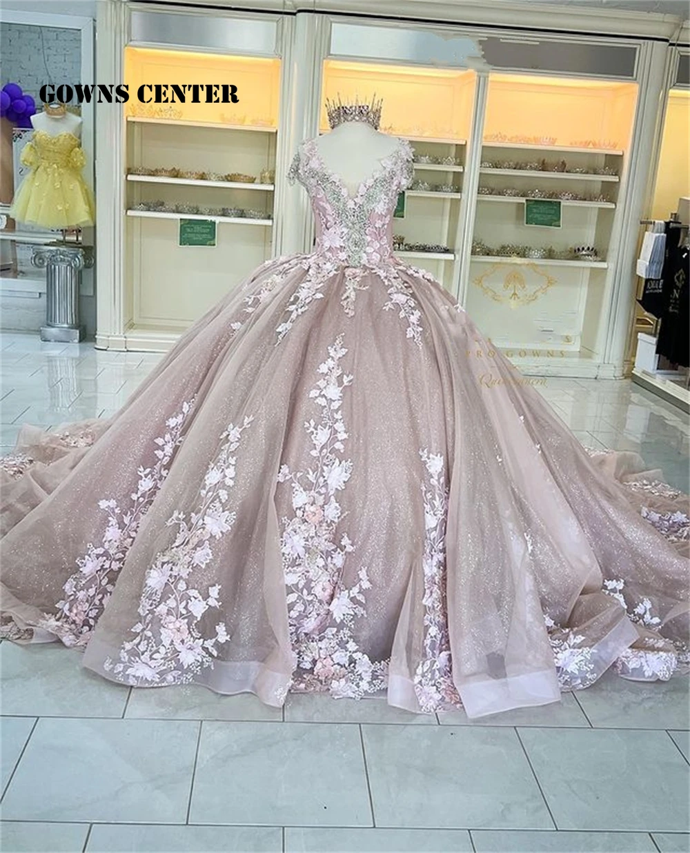 Pink Flowers Quinceanera Dresses Beaded 