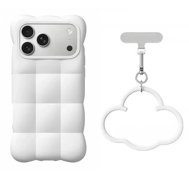 3D Cloud Puff Silicone Phone Case with Charm Accessories - Shockproof Soft Cover