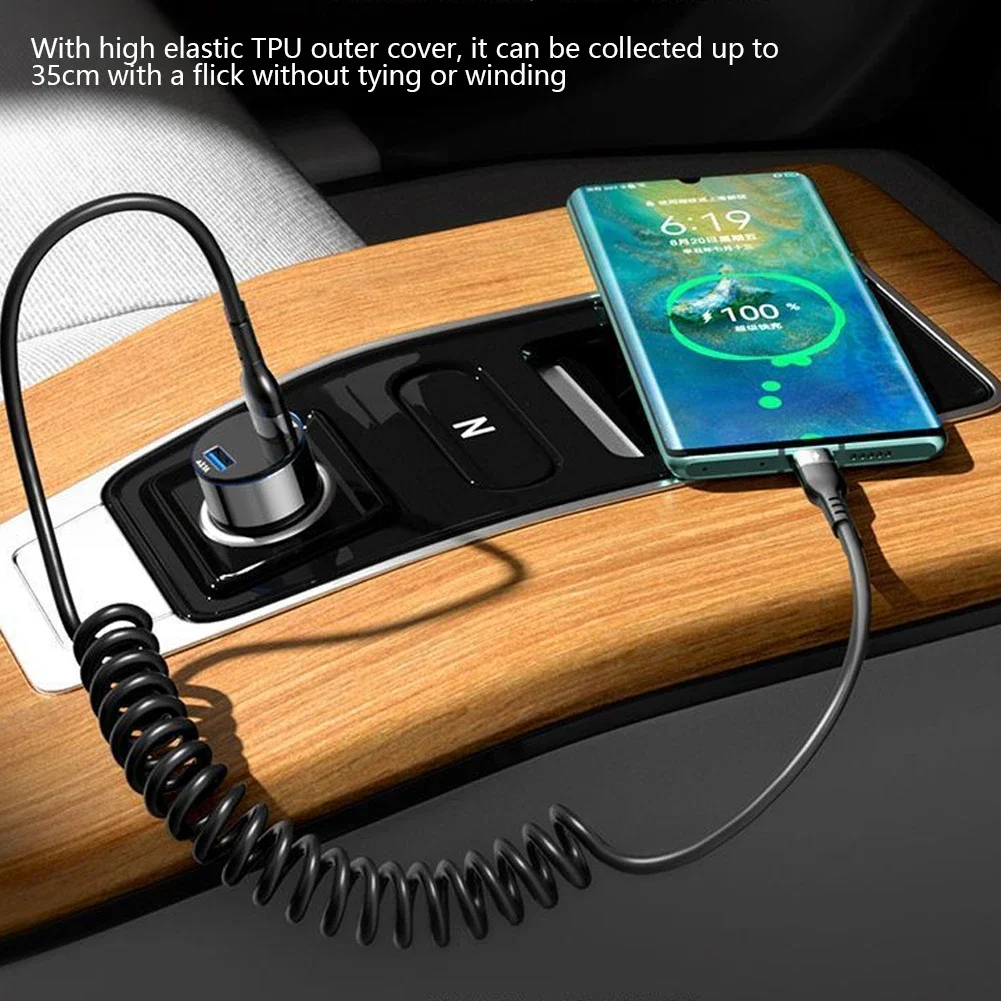 Spring Telescopic 100W 5A Fast Charging Type C USB Car Phone Charger