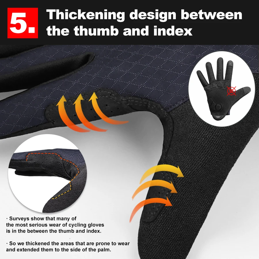 X-TIGER Mountain Bike Gloves Men's Biking Mittens Full Finger Gloves Exercise Workout Gloves for Cycling Gym Motorcycle Rowing 5
