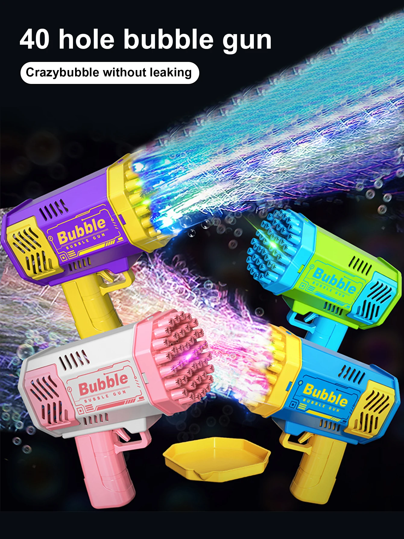 40-hole Electric Bubble Machine Toy For Kids With Led Light_voghion.com