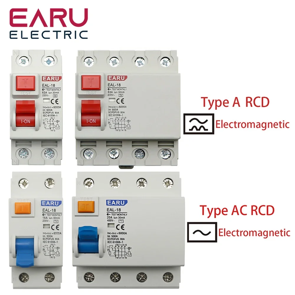 tipo a Interruptor de Segurança Diferencial Residual Eletromagnético do Disjuntor Atual do Rccb Rcd Elcb 2p 4p 10 30 100 300ma
