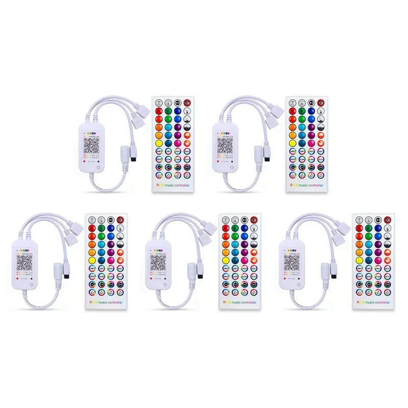 

Hot 5X DC5-24V Bluetooth LED Controller+40 Keys Remote Control APP Control And Music Sync RGB IR RF For 5050 RGB LED Light