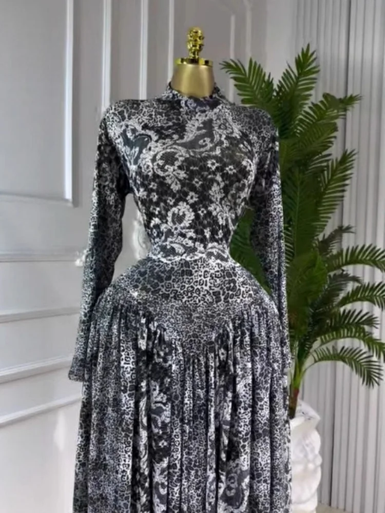 Wmstar Women Dress Wholesale Stylish Slimming Round Neck Long Sleeved Plaid Printed Long Dress Drop Shopping new style