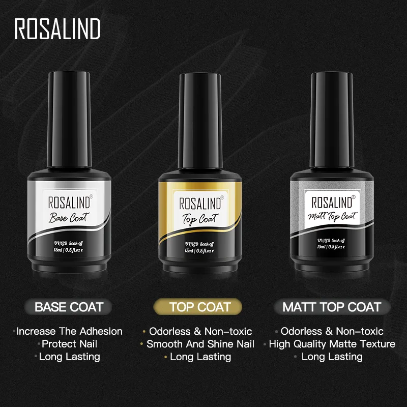 ROSALIND 15ml Top Coat Gel Polish UV LED Lamp Soak Off Top Coat Long Lasting Nail Art Decorations Gel Nail Polish 5
