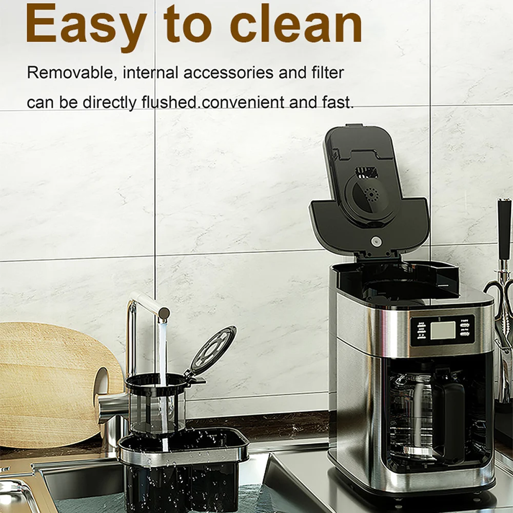 XEOLEO Automatic Coffee Machines 2 In1 Drip LED-Display Electric Bean Coffee Maker Espresso Tea Boiler Drip Mill Beans Grinding - Image 3