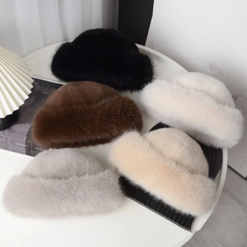 Winter Plush Hat Women Thickened Warm Bucket Hats For Women Men Simple Imitation Fur Ear Protection Cap Windproof Fisherman Cap women bucket hat women hat bucket hat