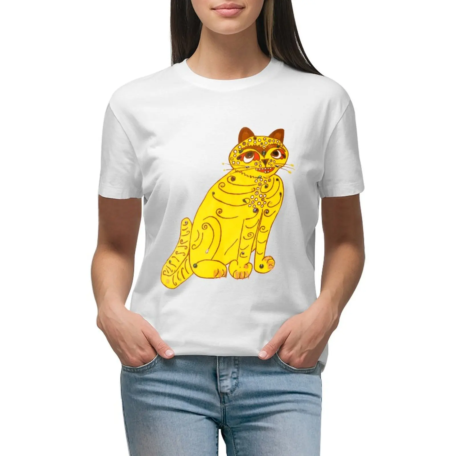 

Abba's Yellow Cat T-shirt tops Aesthetic clothing spring clothes Women 2024