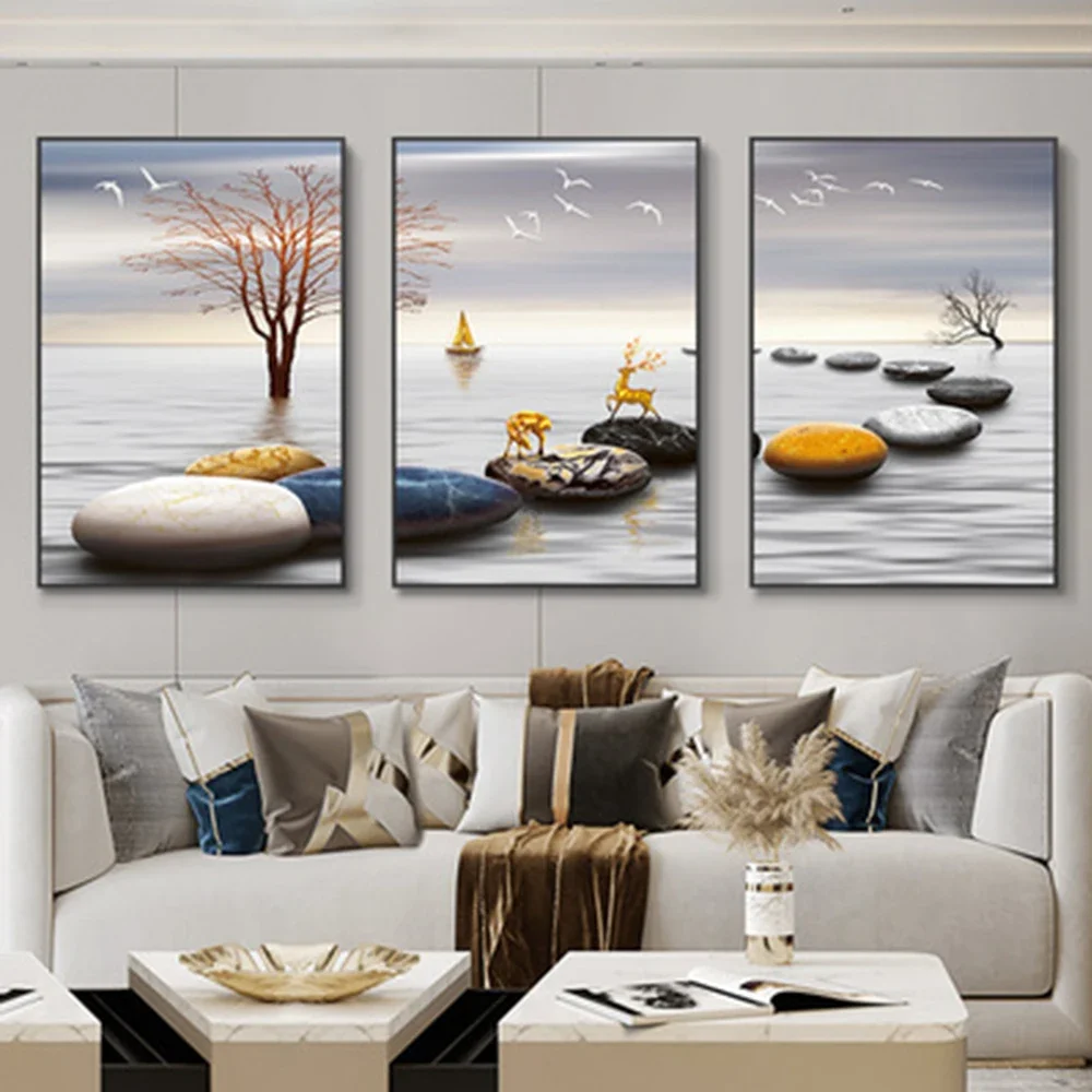thumbnail image 1 of 3 cuadros de arte de pared abstractos con cinta de lujo nórdico, póster moderno con impresión de paisaje, pintura decorativa para sala de estar y hogar, 1 of 5