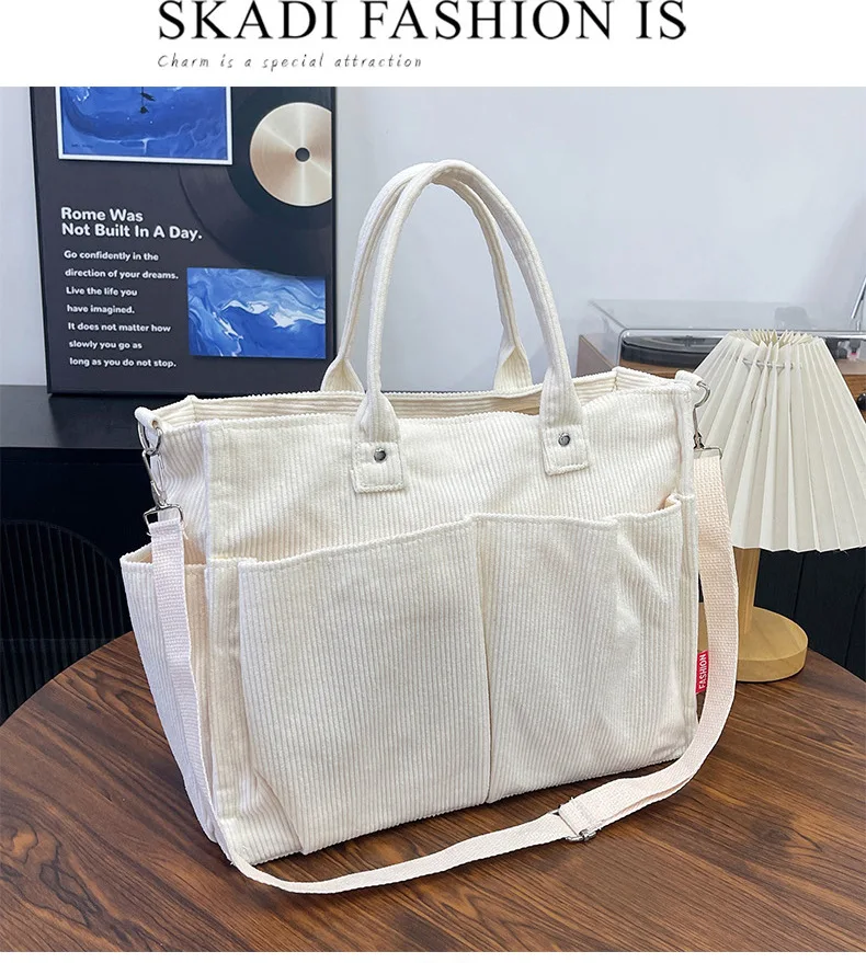 Warme Cord-Tragetasche, Geräumige Handtasche Einkaufstasche, Stilvolle & Praktische Schultertasche, Lässige Minimalistische Einzel-Umhängetasche – Detail 26