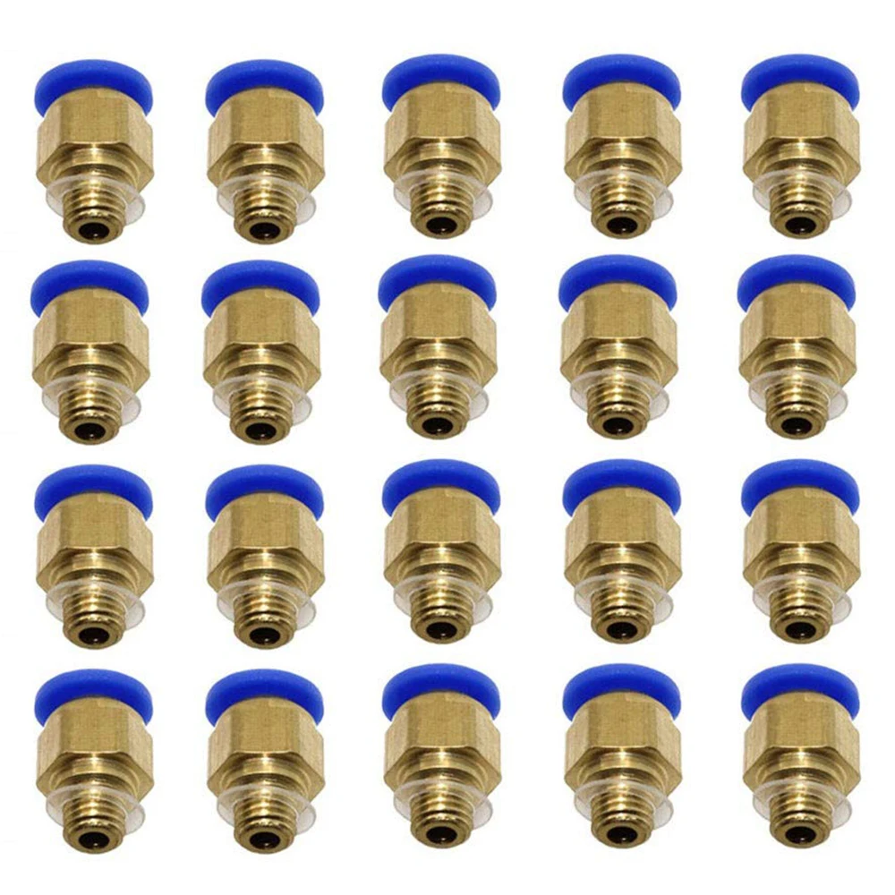 20Pcs PC4-M10 Male Straight Pneumatic PTFE Tube Push in Quick Fitting Connector for E3D-V6 Long Distance Extruder 3D Bowden creativity pc4 m10 male straight pneumatic tube push fitting connector for cr 10 series ender 3 bowden extruder 3d printer