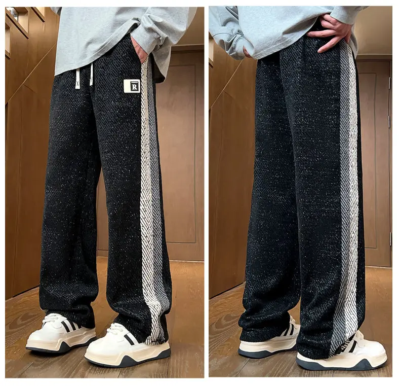 Herren Schwarze Atmungsaktive Freizeithose mit Kordelzug und Elastischem Bund, Jogger für Jugendliche, Sommer 2026, Outdoor-Sport, Lockere Lange Hose – Detail 9