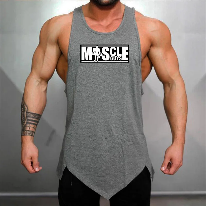 

Muscle Guys Gym Bodybuilding Mens Running Sleeveless Loose Tank Tops Summer Breathable Cotton Cool Feeling Sport Brand Clothing