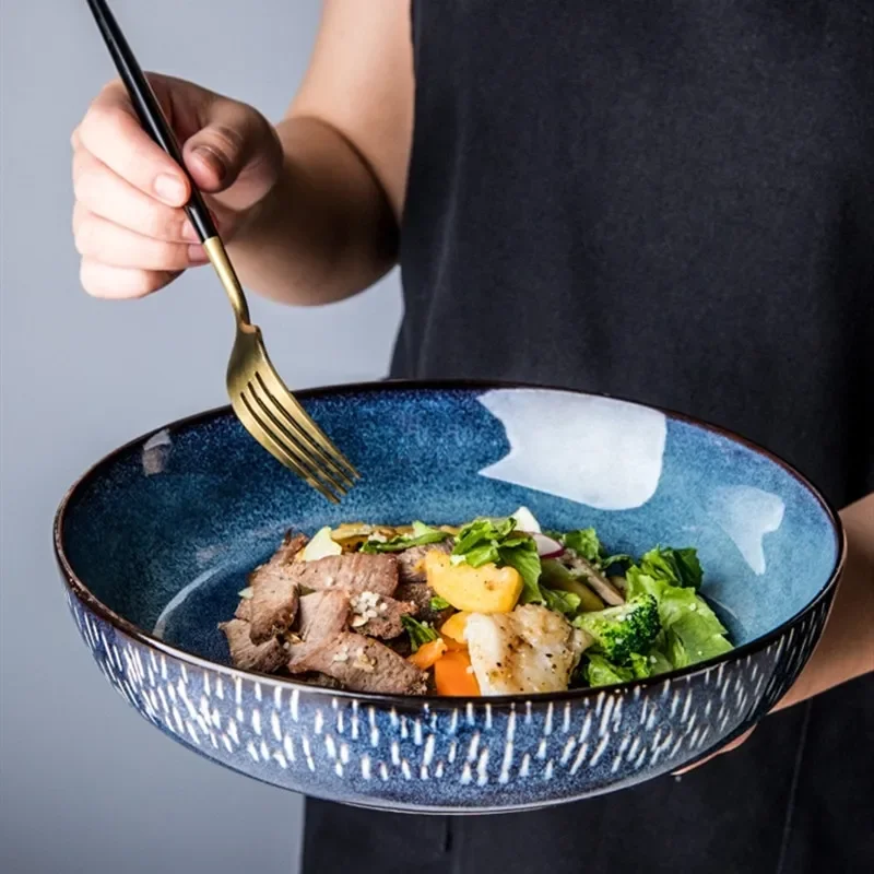 

European-style Tableware Household Ramen Bowl Ceramic Shallow Bowl Large Soup Pot Vegetable Pot Salad Bowl Plate