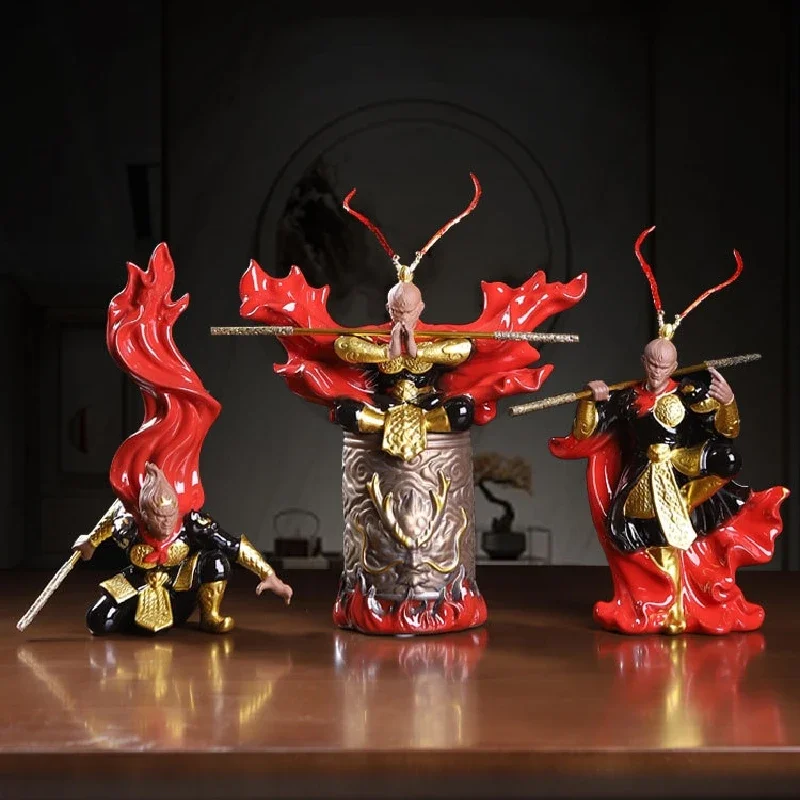 Handmade Ceramics The Great Sage of Heaven Monkey King Fighting Buddha Handicraft Decoration Office Desktop Decoration