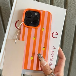 Vibrant Pink Striped Lemon Pattern Silicone Phone Case - iPhone 14 Pro (Orange)