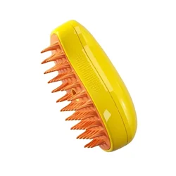 Electric Pet Grooming Brush with Soft Silicone Bristles and Water Spray (Yellow)